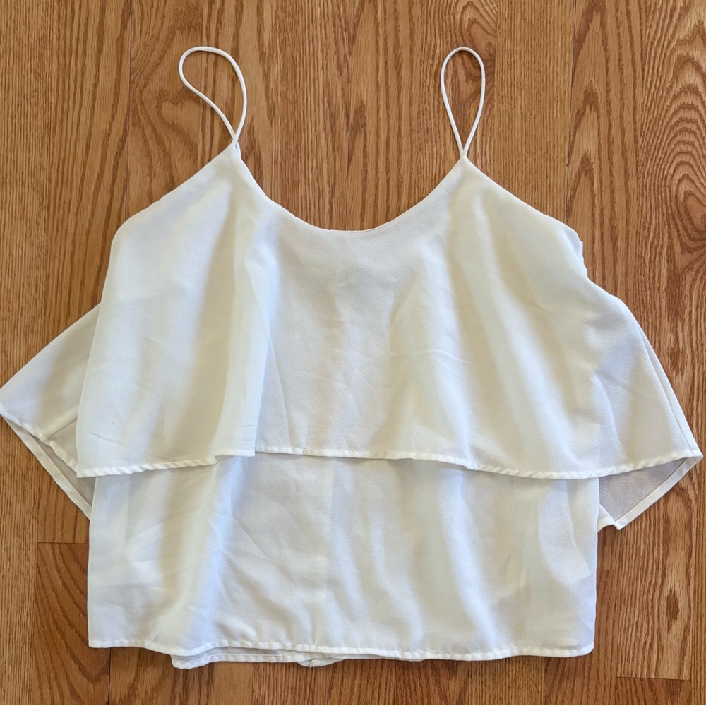 Paper Crane Cream Asymmetrical Ruffled Tank
